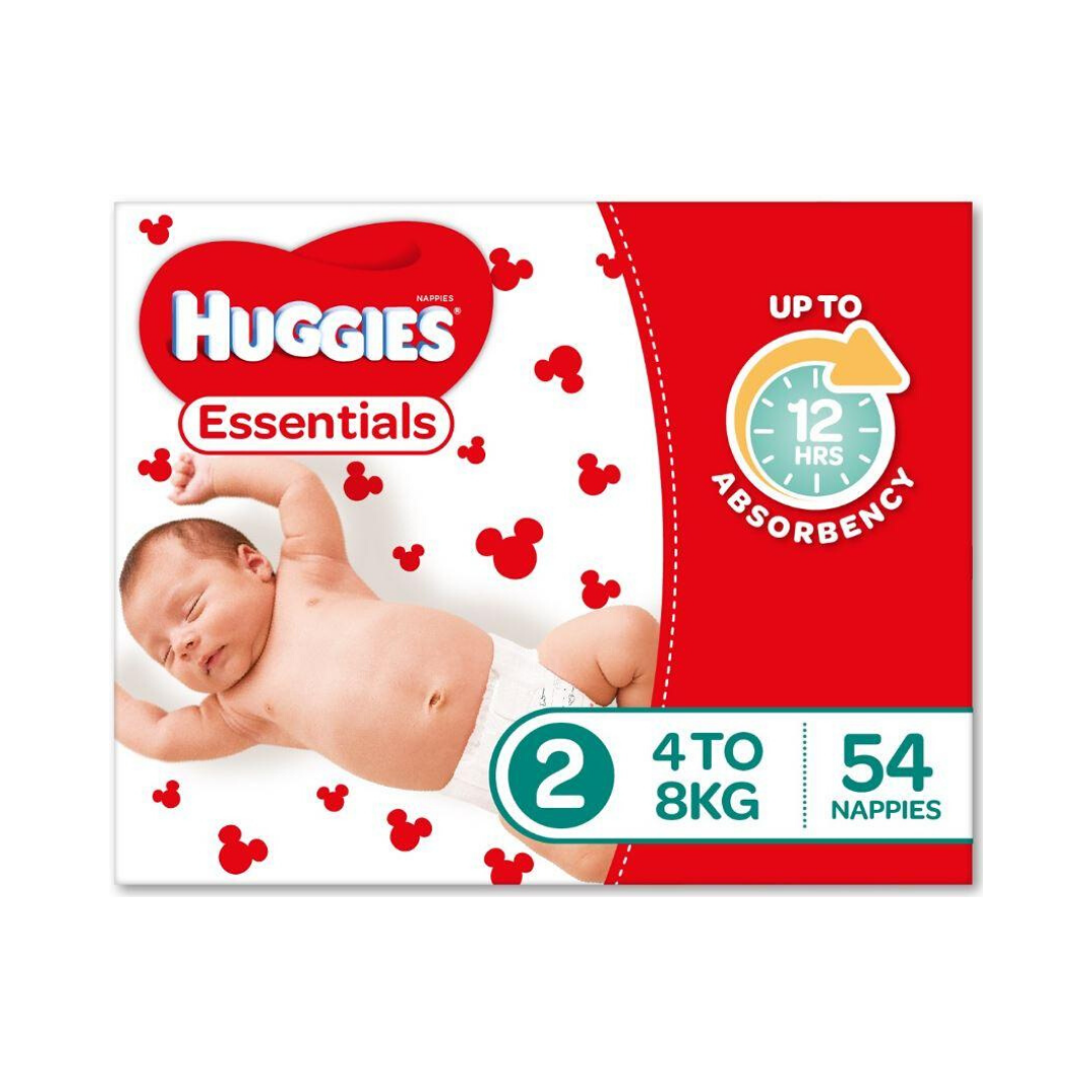 Huggies Essentials Nappy Size 2 Infant 4-8kg 54pk