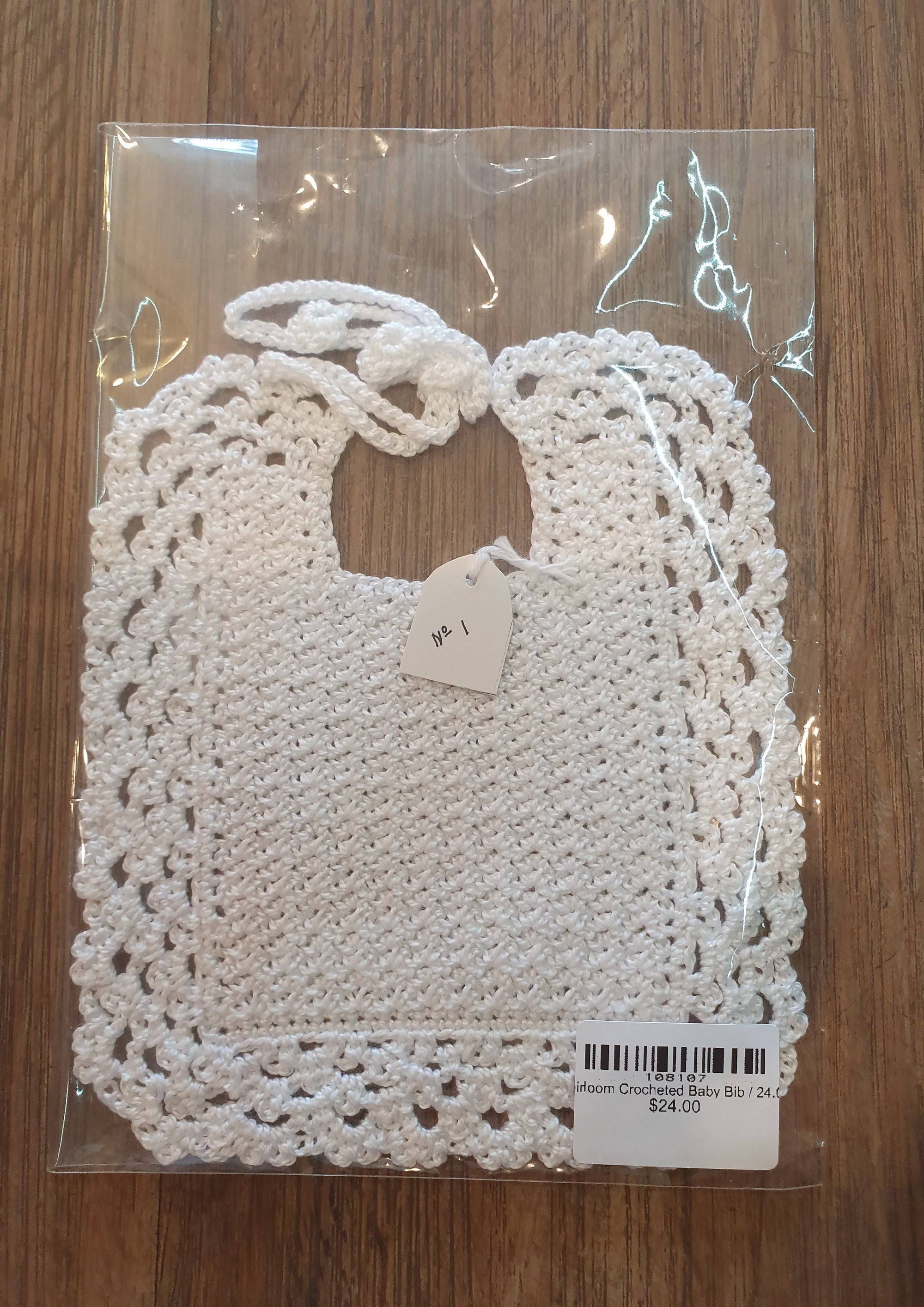 Baby Bib Heirloom Crochet 24 White