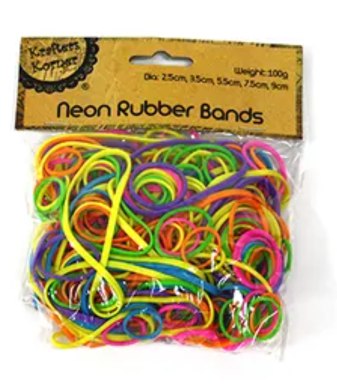 Neon Rubber Bands 7.5cm 100g