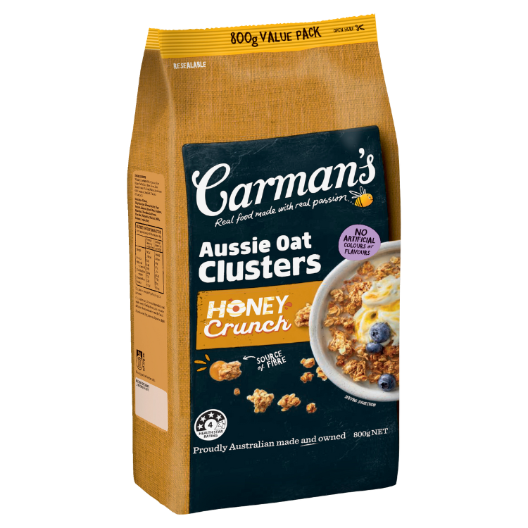 Carmans Aussie Oat Clusters Honey Crunch 800g