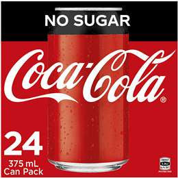 Coca-Cola No Sugar Coke Cans 24 x 375ml