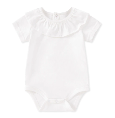 Baby Bodysuit Frill Collar Short Sleeve 6m White