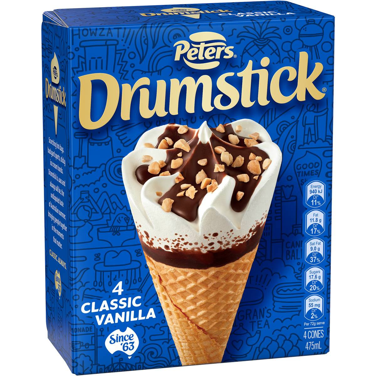 Peters Drumstick Vanilla Ice Cream 4 pk
