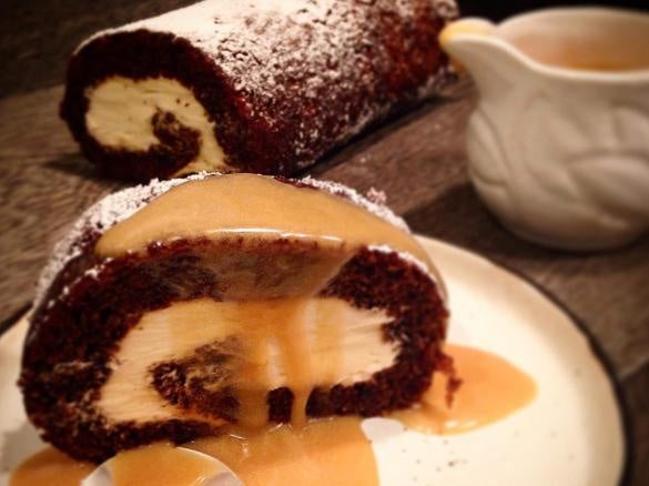 GF Sticky Date Roulade with Caramel Sauce