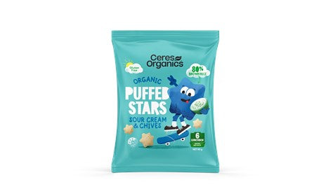 Ceres Organic Puffed Stars Sour Cream & Chives 6pk 80g