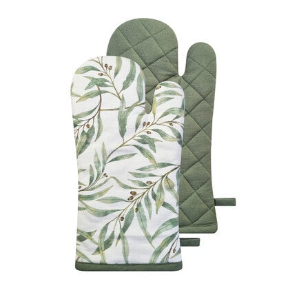 Eucalyptus Oven Mitt 2 Pk Ivory & Forest