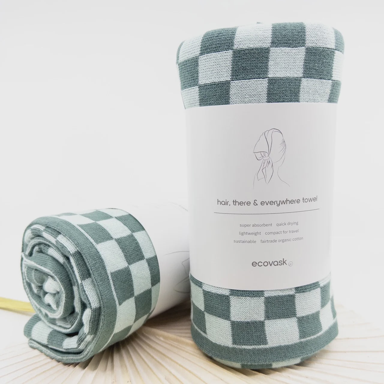 Ecovask Hair There & Everywhere Towel Sea Foam Chequer