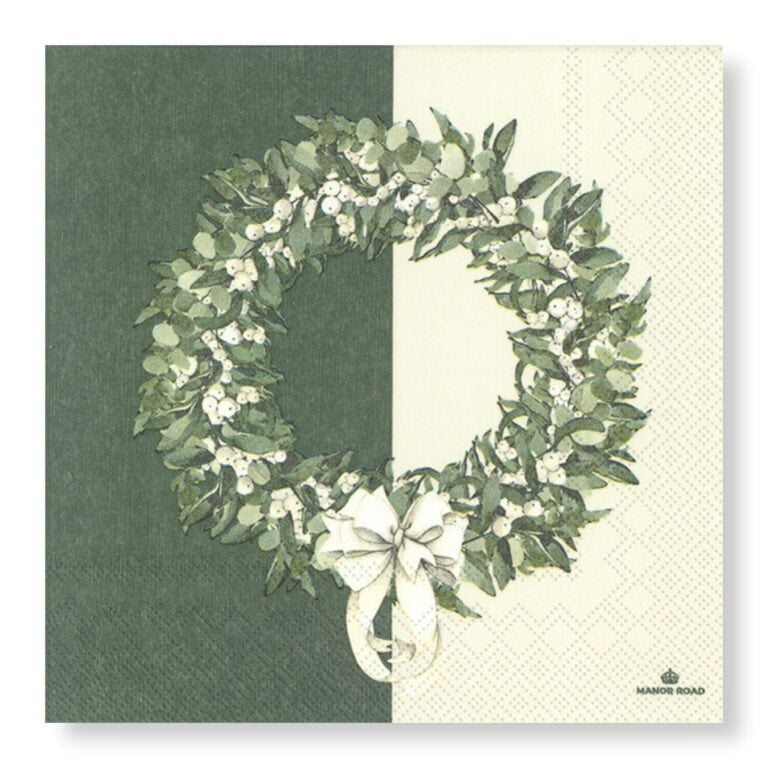 White Berry Wreath 25cm Tissue Napkin 20pk