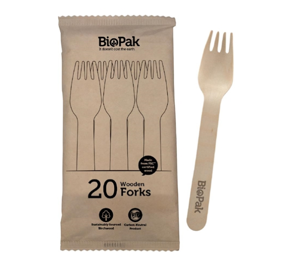 Biopak Fork Wooden 20pk