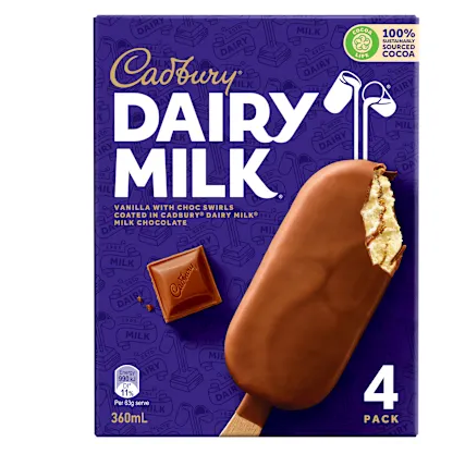 Cadbury Dairy Milk Vanilla Ice Cream 4 pk