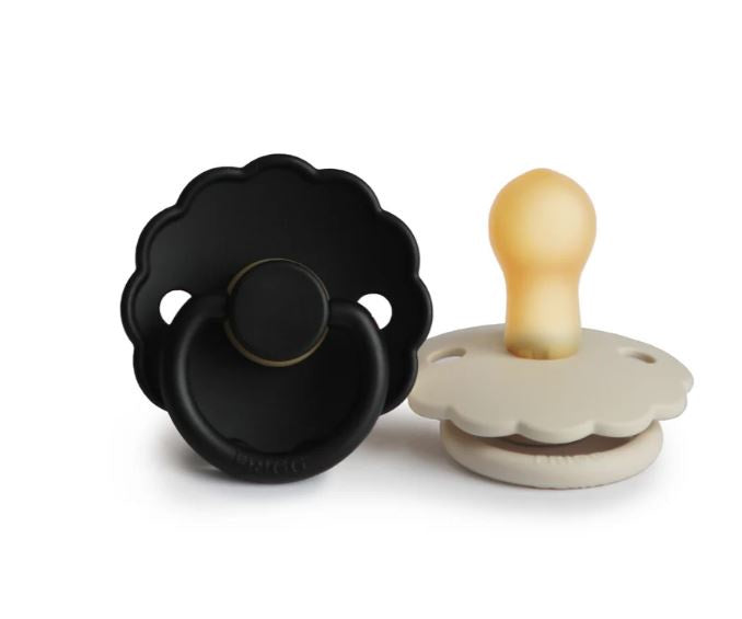 Dummy Frigg Pacifier - Natural Latex Size 2 - Daisy Cream/Jet Black