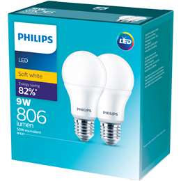 Philips Led Soft White 9W Screw Globe 2pk