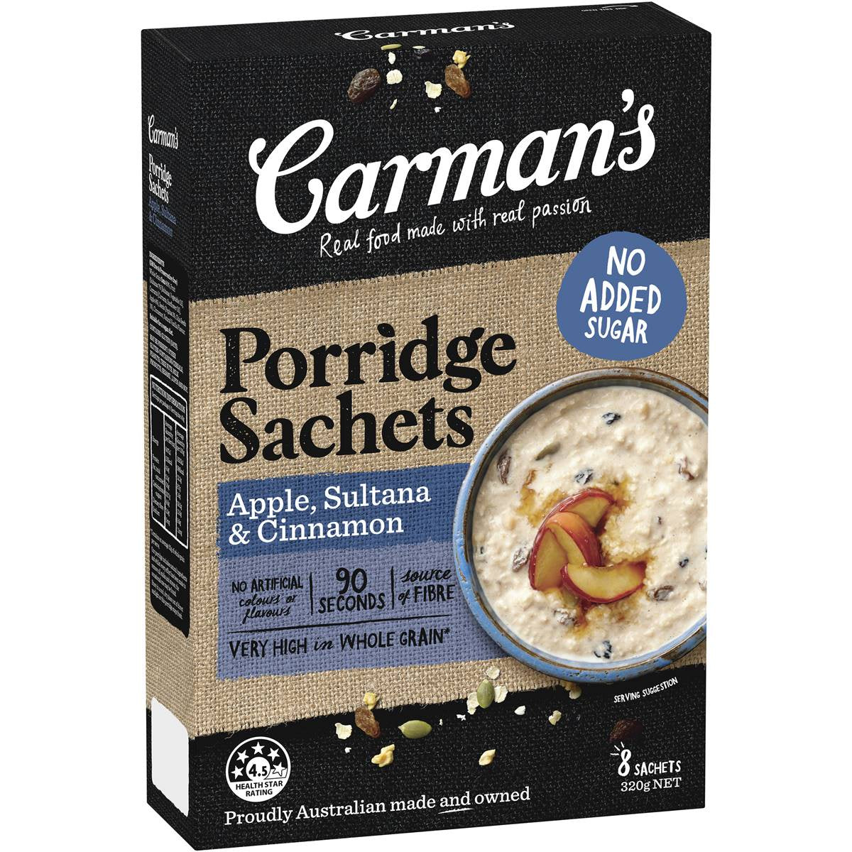 Carmans Porridge Sachets, Apple, Sultana & Cinnamon