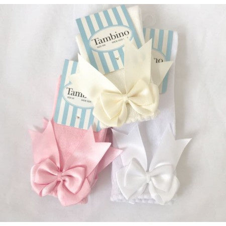 Socks Double Bow Knee High - 0-3mths White