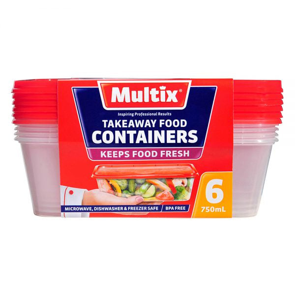 Multix Takeaway Food Containers 750ml 6pk