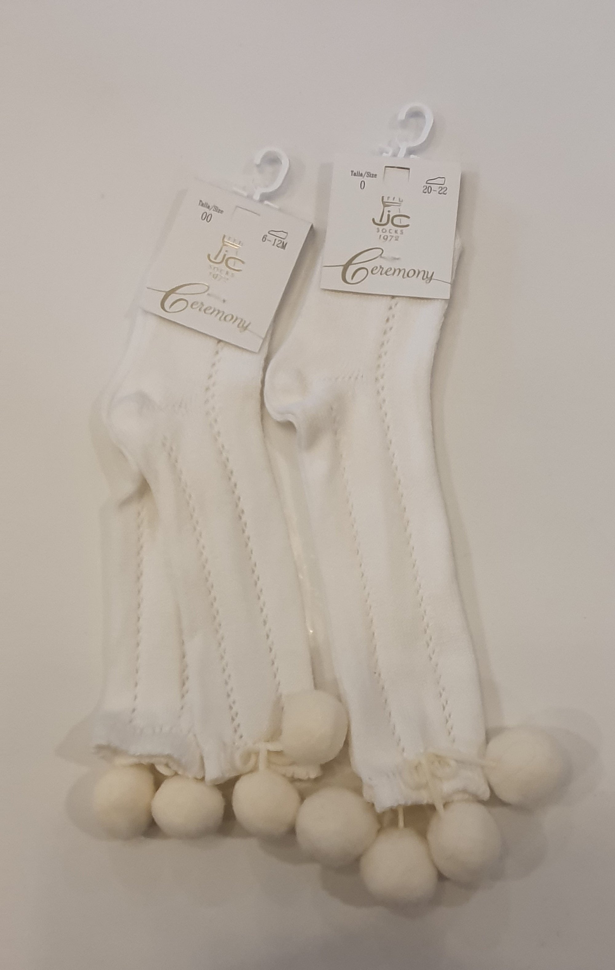 Socks - JC 31960 Perle Openwork PomPom Knee High Sock/087 Cream