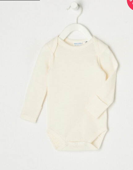 Baby Merino Bodysuit  LS Vanilla NB