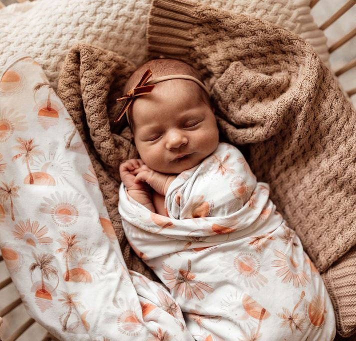 REDUCED (old stock) Baby Wrap Set with Topknot Beanie - Paradise