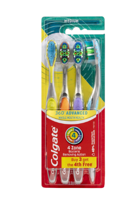 Colgate 360 Advanced Toothbrush Medium 4 Pack