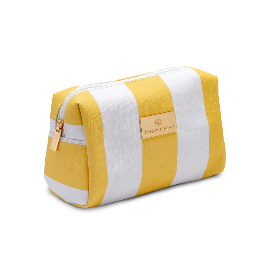 Manor Road Travel Bag Lemon & White Stripe 21x13x10cm