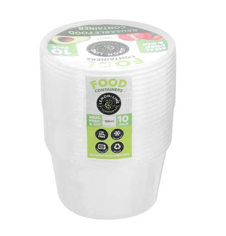 Lemon&Lime Reusable Food Containers Round 500ml 10 Pack